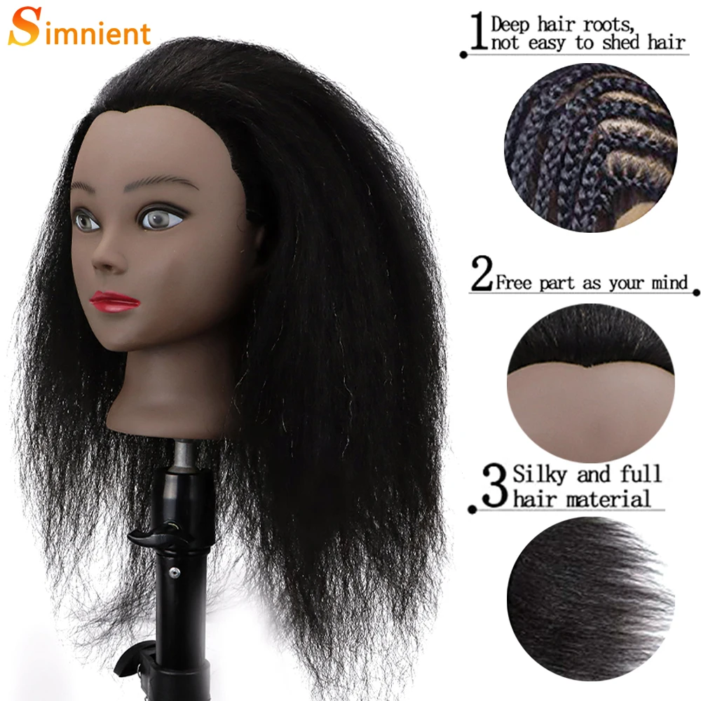 Afro Mannequin Heads Hairdresser Training Manikin With 100% Human Hair Cosmetology Hair Manikin Head For Practice Styling Braid