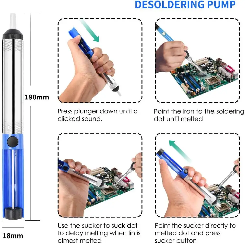 Soldering Iron Kit Adjustable Temperature 220v 60w Solder Welding Tools Ceramic Heater Soldering Tips Desoldering Pump