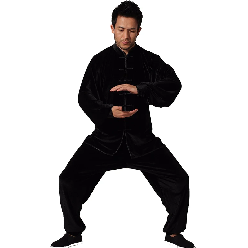 

Velour Chinese Men's Kung Fu Suit High Quality Long Sleeve Tai Chi Wu Shu leisure Clothing Shadowboxing Costume