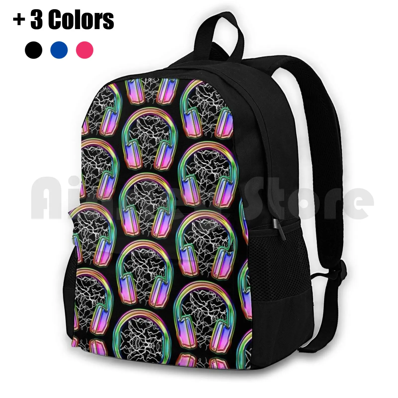 Headphones Outdoor Hiking Backpack Riding Climbing Sports Bag Headphones Music Neon Lightning Multicolored Colourful