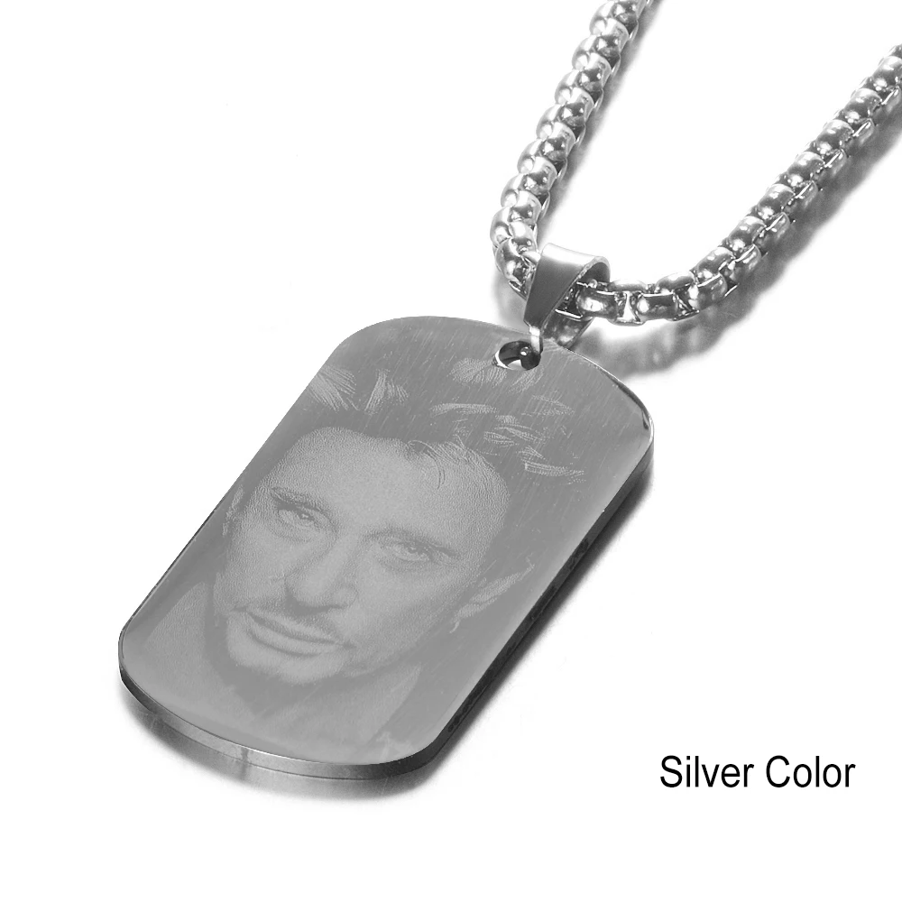 Stainless Steel Customized Engraved French Rocker Johnny Hallyday Photo Necklace Pendant female male bijoux femme SL-046