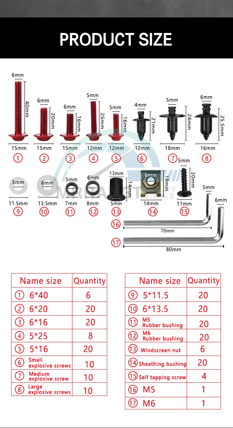 For Honda CB650R CB500R CBR300R CBR500R CBR600RR CBR900RR CBR1000RR CRF1000L CBR600 F2 F3 F4i F5 Fairing Bolts Kit Screws