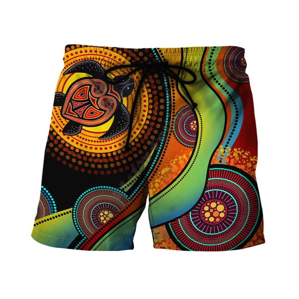 Summer Casual Shorts Aboriginal Australia Rock Painting Hand Lizard Art Golden Style 3D Printed Trousers For Women Men Shorts