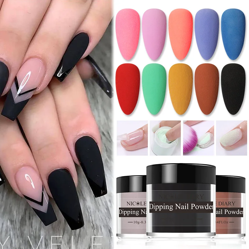 NICOLE DIARY Dipping puder akrylowy proszek do zanurzania paznokcie nie ma potrzeby lampy utwardzają naturalne suche długotrwałe paznokcie brokat Manicure do paznokci