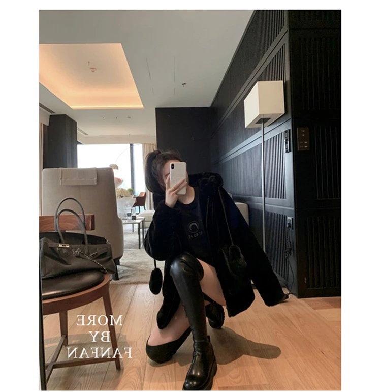 Nerazzurri Spring Fluffy Jacket with Rabbit Ears Raglan Sleeve Zipper Oversize Light Soft Harajuku Kawaii Faux Fur Hoodie 2021