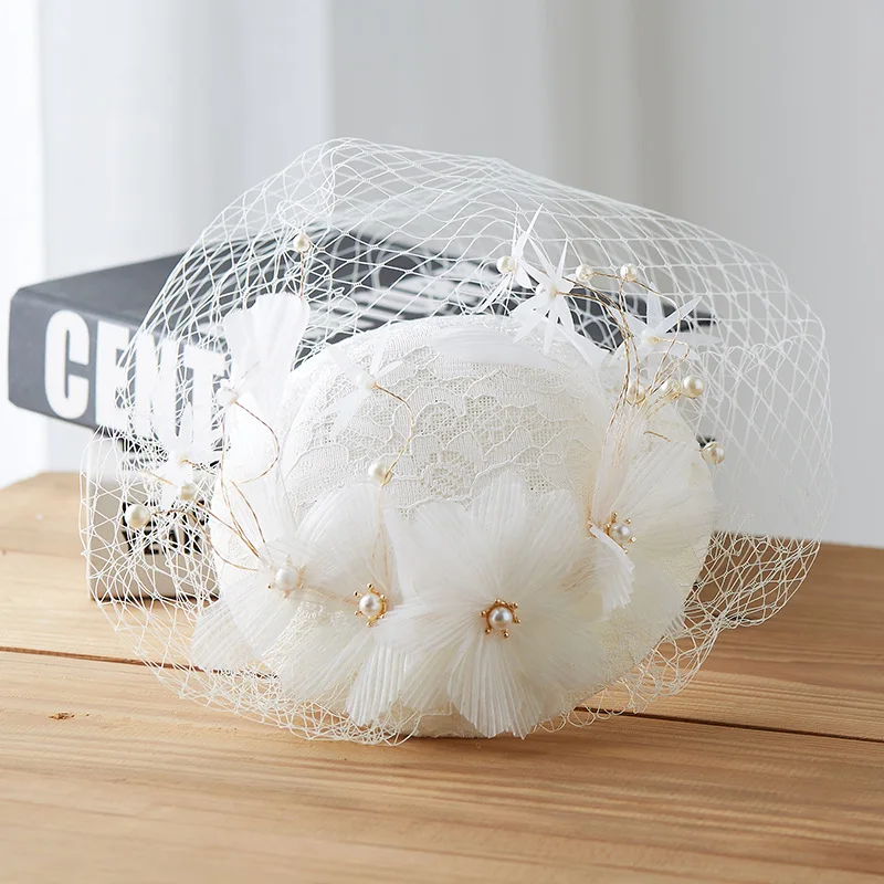 Bride Fascinator Hat with Clip for Women Wedding Party Cocktail Mesh Yarn Flower Hair Pins Hat Hair Accessories