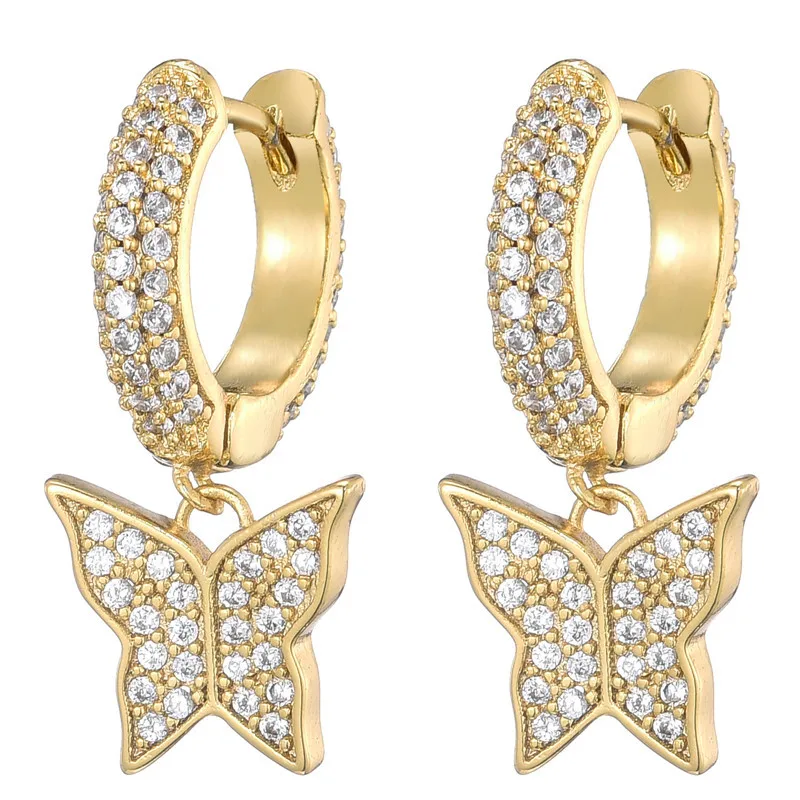 

1 Pair Hip Hop Micro Paved AAA+ Cubic Zirconia Bling Iced Out Butterfly Stud Earring for Men Women Rapper Jewelry Gifts