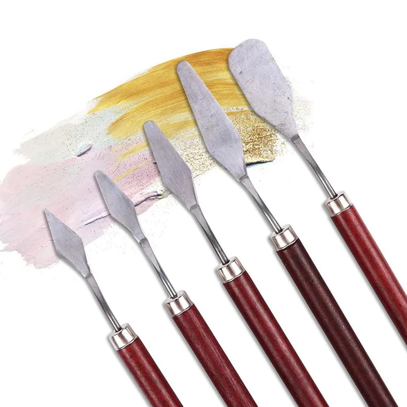5pcs Painting Knife Wooden Handle Stainless Steel Spatula Kit Palette Knife For Oil Painting Knife Fine Professional Art Tools