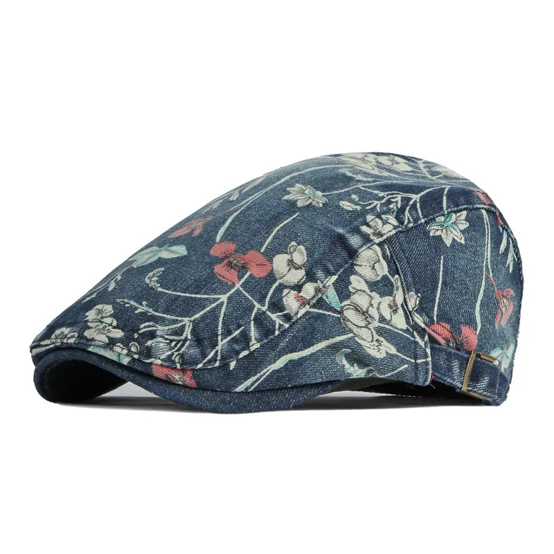LDSLYJR Four Seasons Cotton Flower Print Newsboy Caps Flat Peaked Cap Women Painter Beret Hats 16