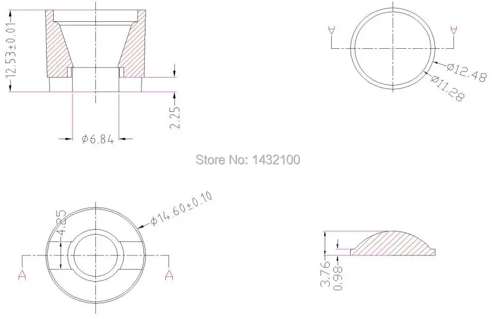 8 degree Diameter 14.6mm Led lens with holder for Luxeon-Seoul P4-Prolight-Edison LEDs(HX-L12-8)