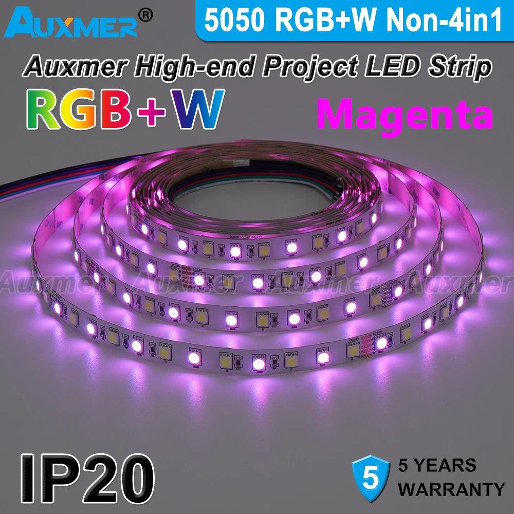 5050RGB+W LED Strip,CRI90,96LEDs/m or 72LEDs or 60LEDs/m Lights,RGBW,Non-4in1,IP20,DC24V,for KTV,Entertainment Room,Sports Room