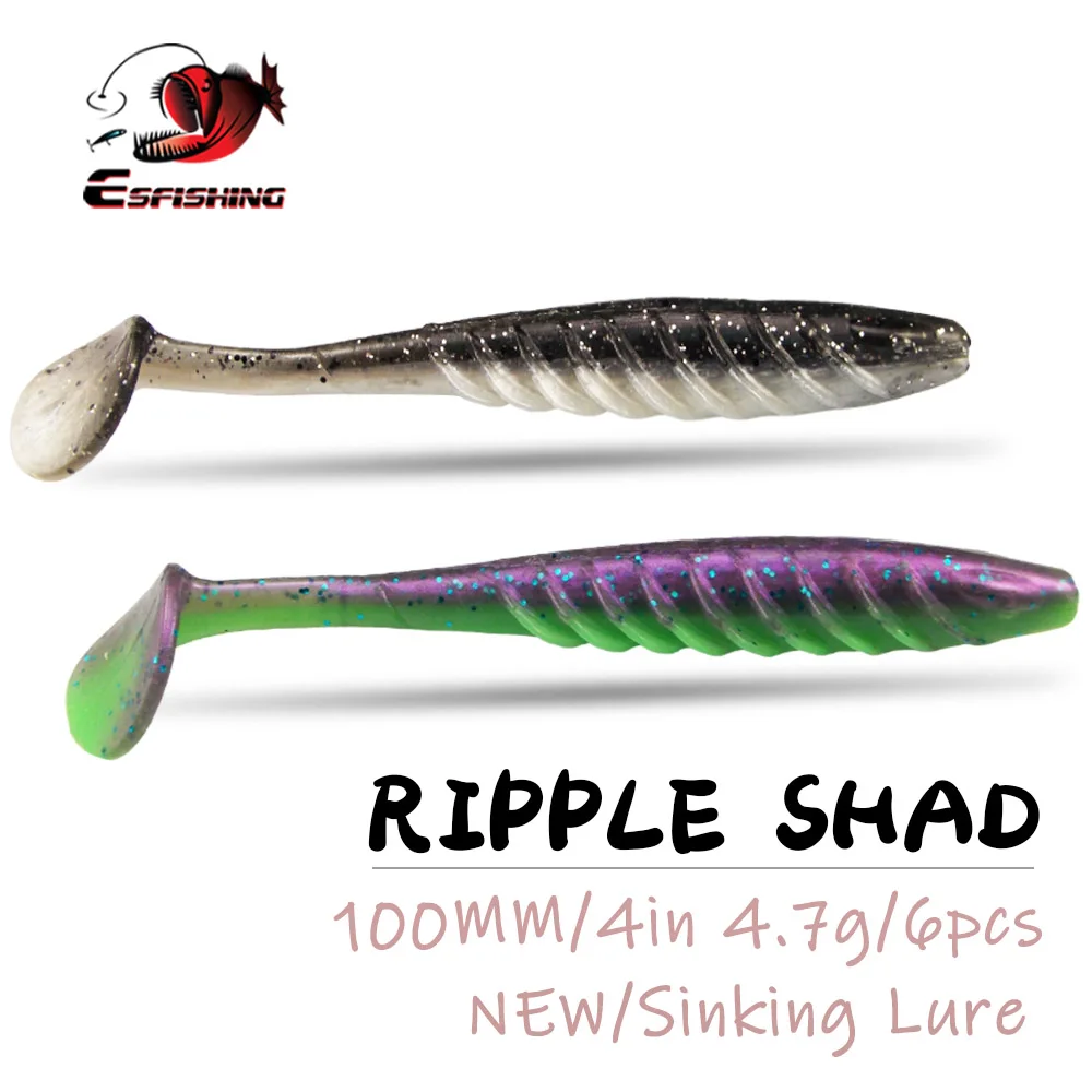 ESFISHING Soft Fishing Lure Ripple 100mm 4.7g 6pcs Wobbler for Pike Bass Isca Silicone Artificial Baits Pesca Fishing Tackle