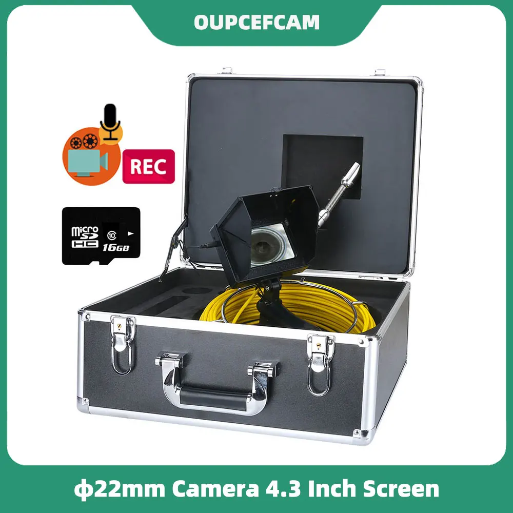 Handheld Industrial Drain Pipe Sewer Inspection Video Endoscope System 4.3 Inch Screen 22mm HD 1200TVL Camera IP68 DVR Recording