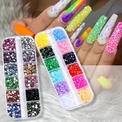 Ensemble de strass en gelée AB de 2mm, 2400 pièces, résine ronde, dos plat coloré, paillettes colorées, bricolage, décorations 3D pour Nail Art