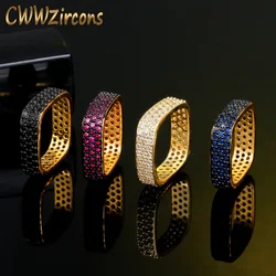 CWWZircons Unique Fashion Hot Pink Cubic Zirconia Gold Color Square Round Designer Rings for Women Engagement Party Jewelry R161