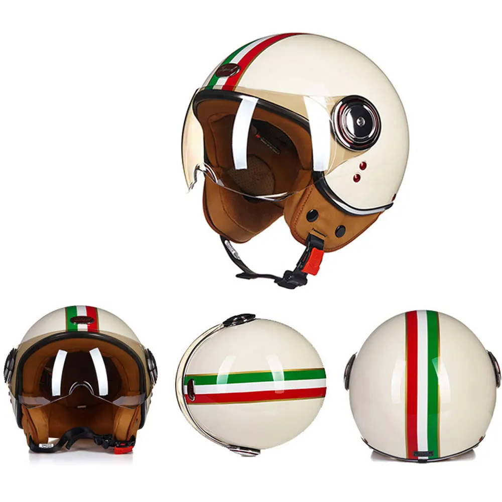 BEON Retro Vintage Motorcycle Helmet Men Women Motocross Helmet Open Face Scooter Biker Motorbike Racing Riding Helmet