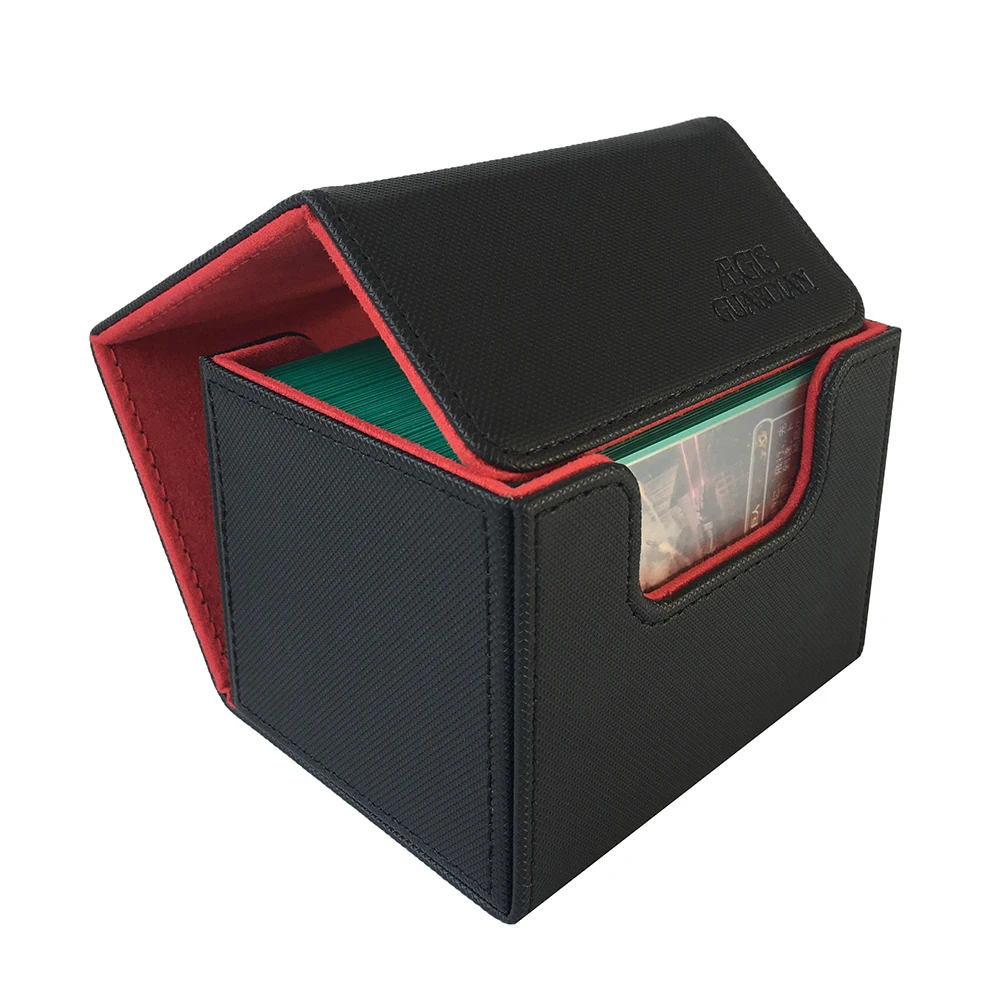 100+ AEGIS GUARDIAN Side-Loading Card Case Deck Casefor- Mtg Yugioh Deck Box: Black+Red