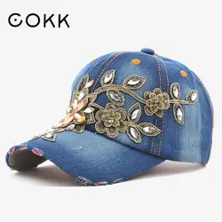 COKK Women's Baseball Cap Diamond Painting Embroidery Flower Denim Snapback Hats Jeans Woman Female Cap Cowboy Summer Sun Hat