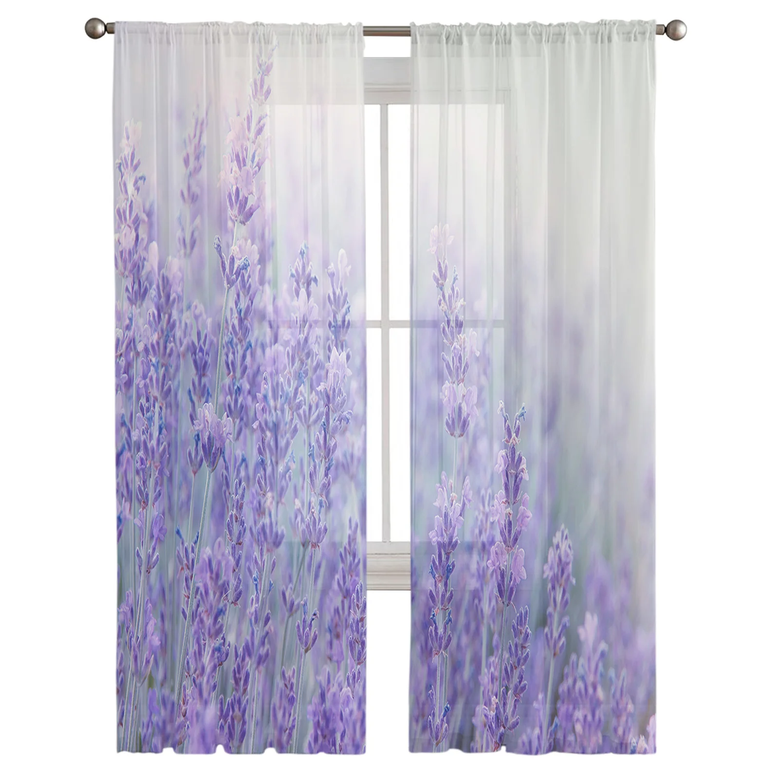 Fantasy Flower Lavender Plant Purple Sheer Curtains for Living Room Kitchen Tulle for Windows Voile Yarn Curtains for Bedroom