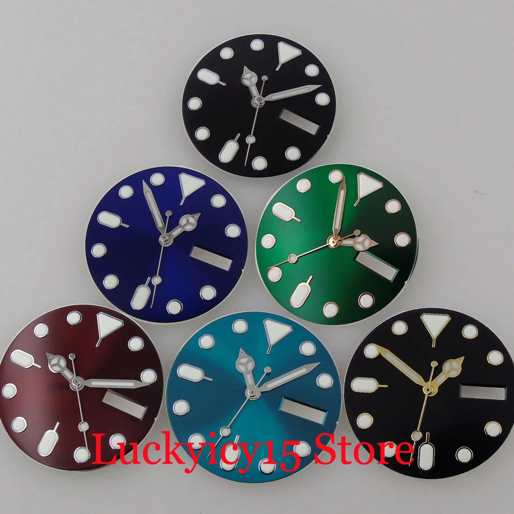 

BLIGER Watch Modify Parts Fit NH36A NH36 28.5mm Sunburst Black/Blue/Green Watch Dial Face Luminous Hand Set Double Date Window