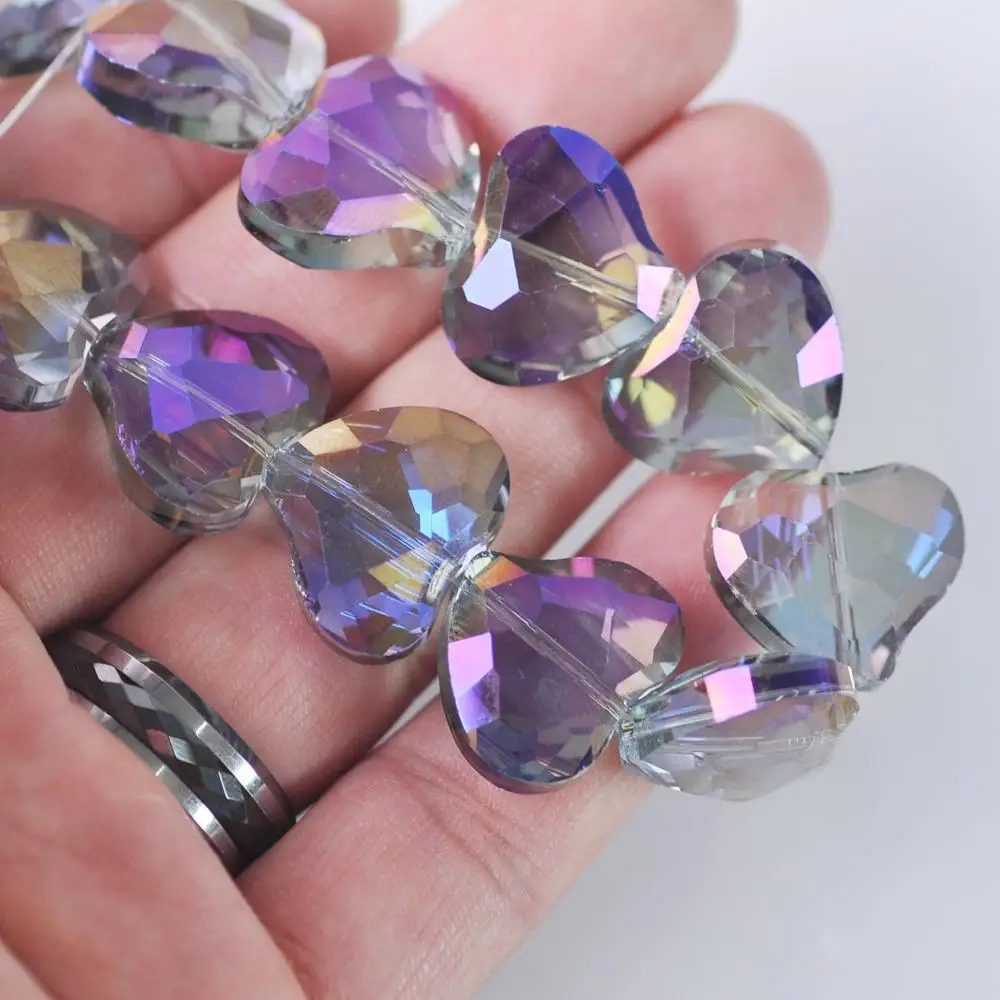 10pcs 19x16mm Heart Shape Faceted Crystal Glass Prism Loose Beads for Jewelry Making DIY Crafts