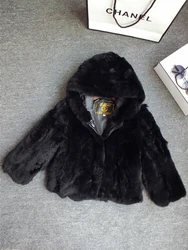 Nuovi bambini invernali Rex cappotto di pelliccia di coniglio ragazza cappotto di pelliccia bambino addensare cappotto del bambino cappotto con cappuccio ragazzi cappotto capelli veri pelliccia di coniglio Rex