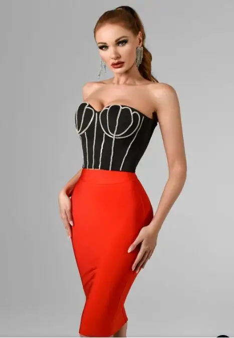 Imagem -03 - Ladies hl Strapless Bandage Dress Bodycon Mini Dress Fora do Ombro Girls Birthday Party Dress Sexy Vermelho Preto Pcs