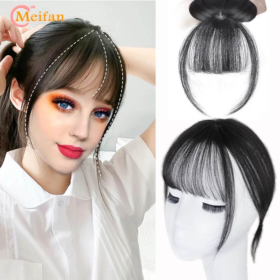 

MEIFAN Synthetic Fake Fringe Bang Closure Hair Clip in Front Neat Bang Extensions Natural Invisible False Bangs Cover White Hair