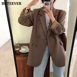 BGTEEVER Chic Loose Brown Women Blazer Spring Summer One Button Female Suit Jacket Full Sleeve Outwear blaser femme 2021