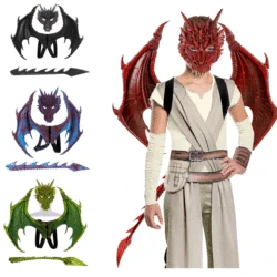 3PICS Dinosaur Costume  Halloween Gift Carnival Party Cosplay Prop Dragon Wing Mask Tail Children Dragon Costume Xmas Gift