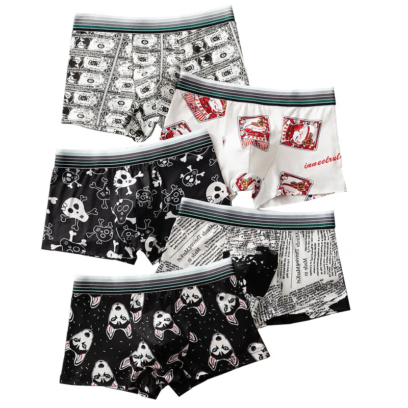 5 pçs boxers homem pacote família roupa interior dos homens boxer shorts e cuecas hombre anime dos desenhos animados engraçado novidade calcinha de seda para homem