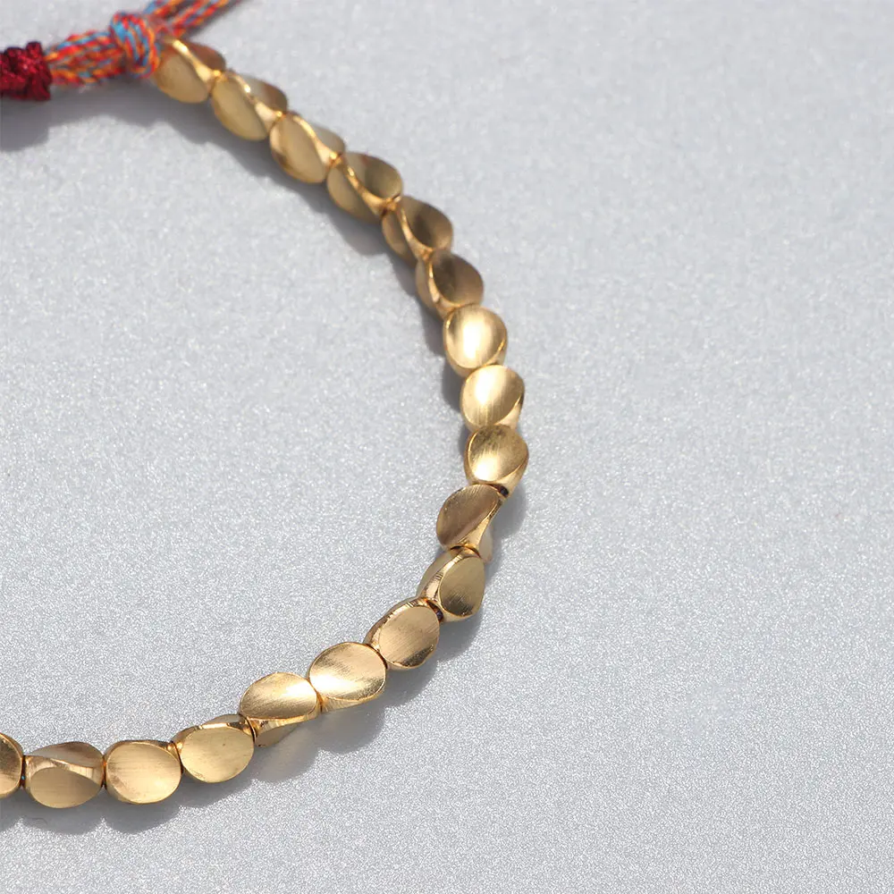 Handmade Tibetan Lucky Rope Bracelet With Copper Beads For Women Men Braid Cotton Thread Bracelets Adjustable Size Jewelry Gift