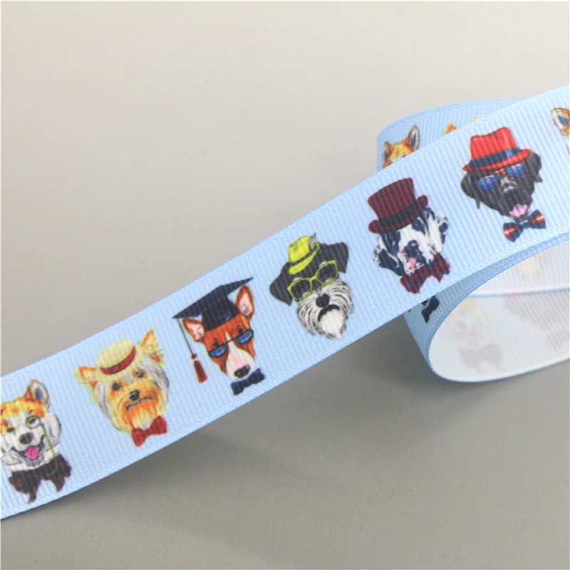 DHK 7/8\'\' 5yards Scottie Dogs Paw Shiba Printed Grosgrain Ribbon Accessories Material Headwear Decoration DIY Sewing C1997