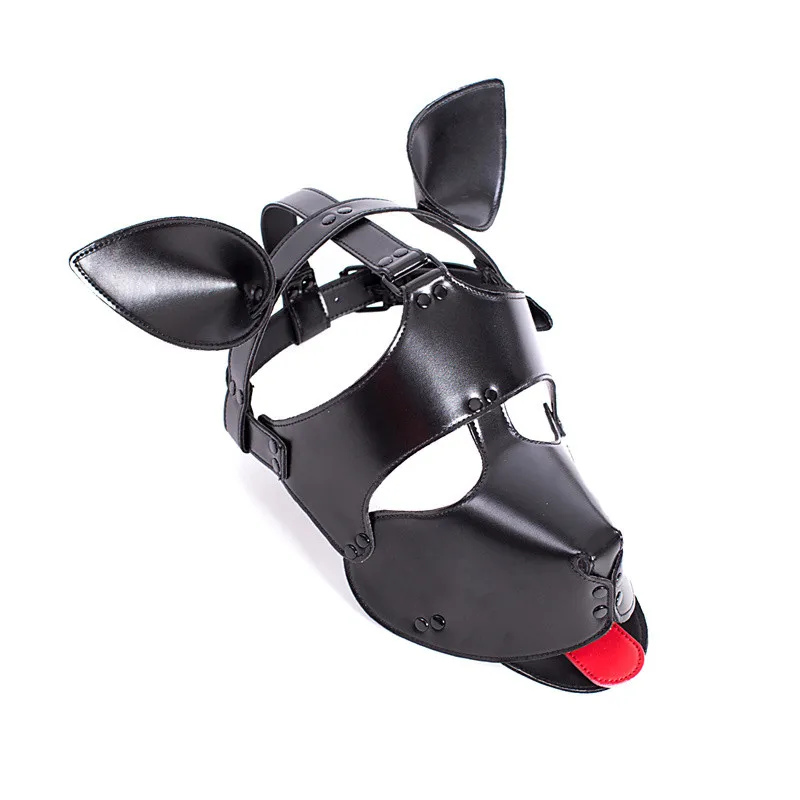 Black High Quality Adjustable Leather Erotic Dog Mask Bdsm Bondage Hood for Fetish Pup Cosplay Role Play Costumes Sex Products