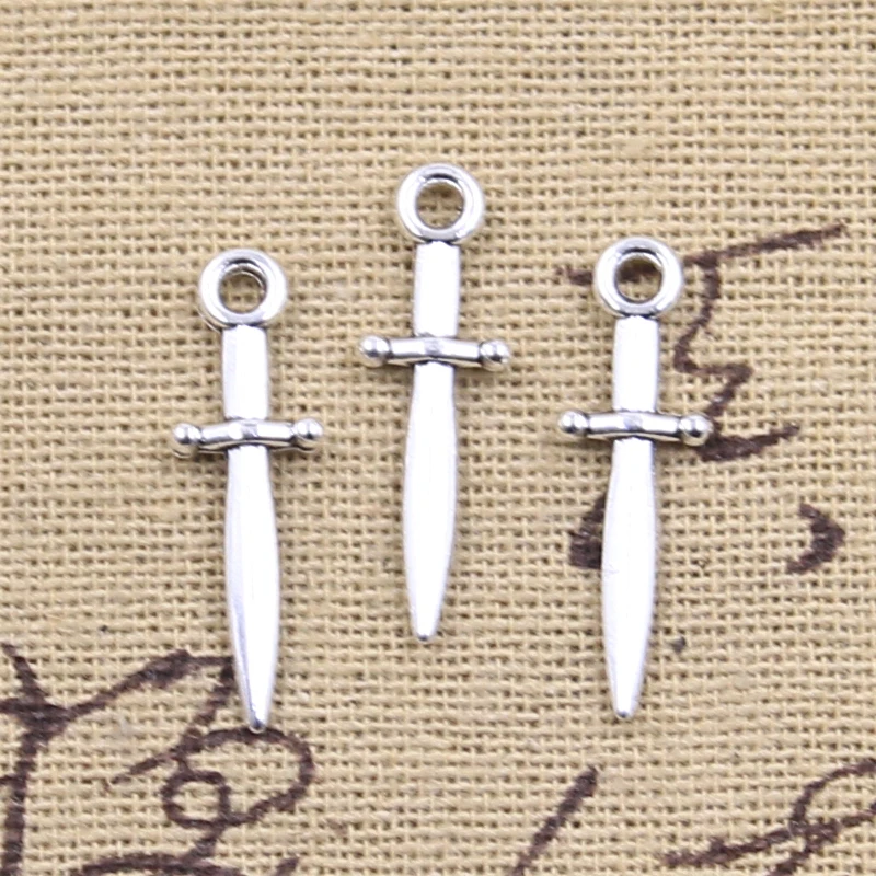 30pcs Charms Sword 24x7mm Antique Silver Color Pendants Making DIY Handmade Tibetan Finding Jewelry