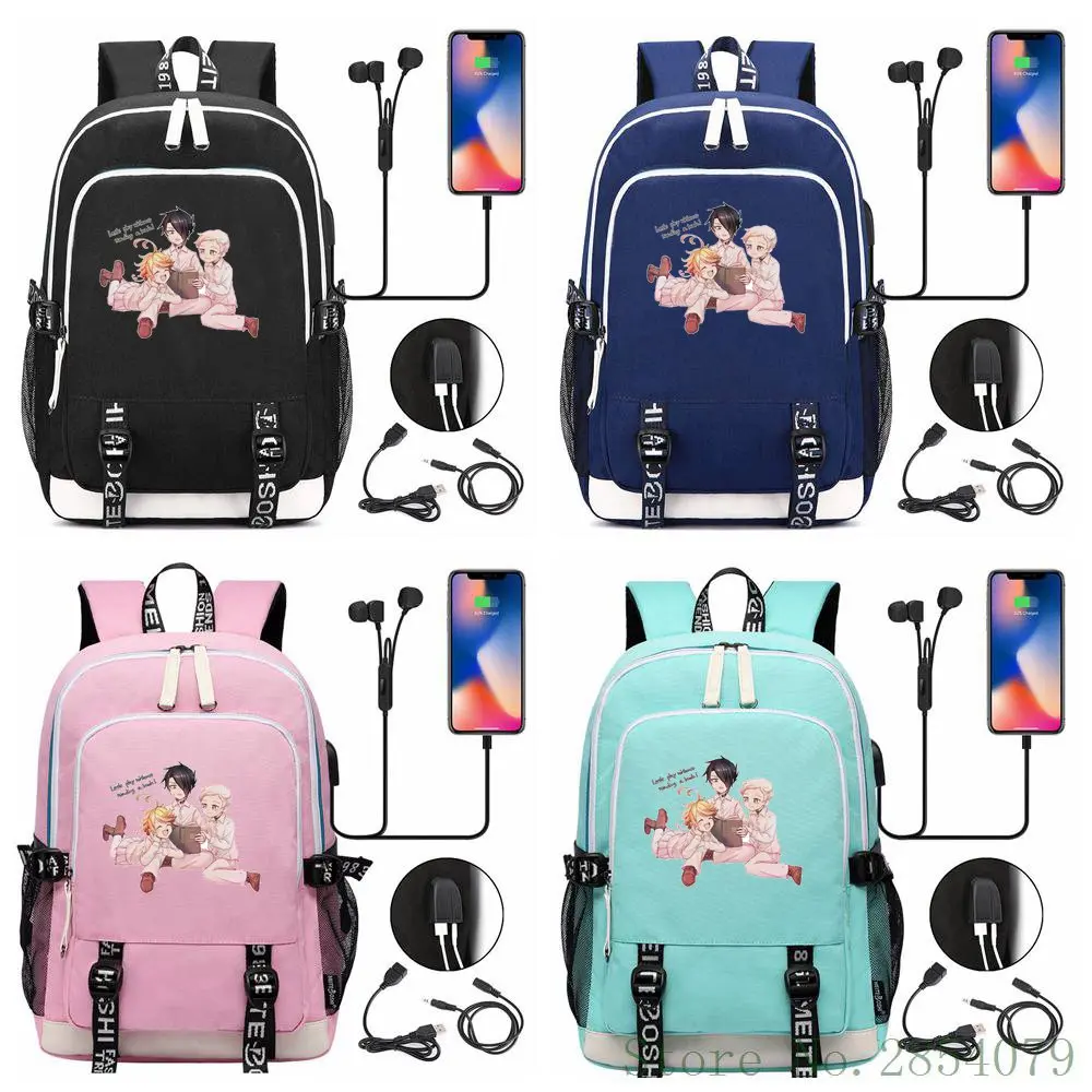 

Hot Anime The Promised Neverland USB Laptop Backpack Fashion Men Women Outdoor Travel Shoulder Bags Student Schoolbag Bookbag