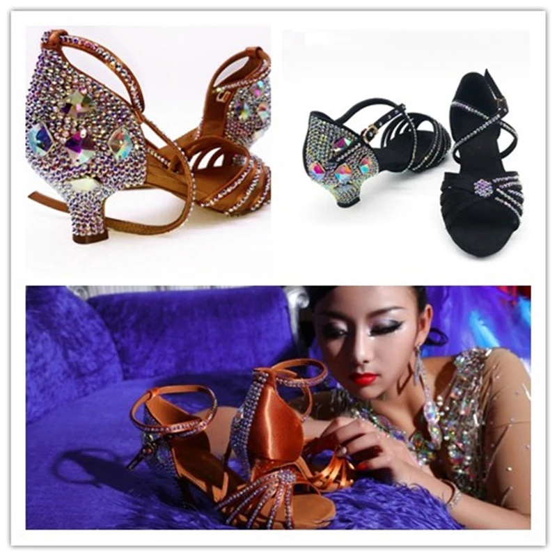 Latin Dance Shoes Full Rhinestone Zip Design JuseDanc for Women Salsa Tangle Square Party Female Shoes