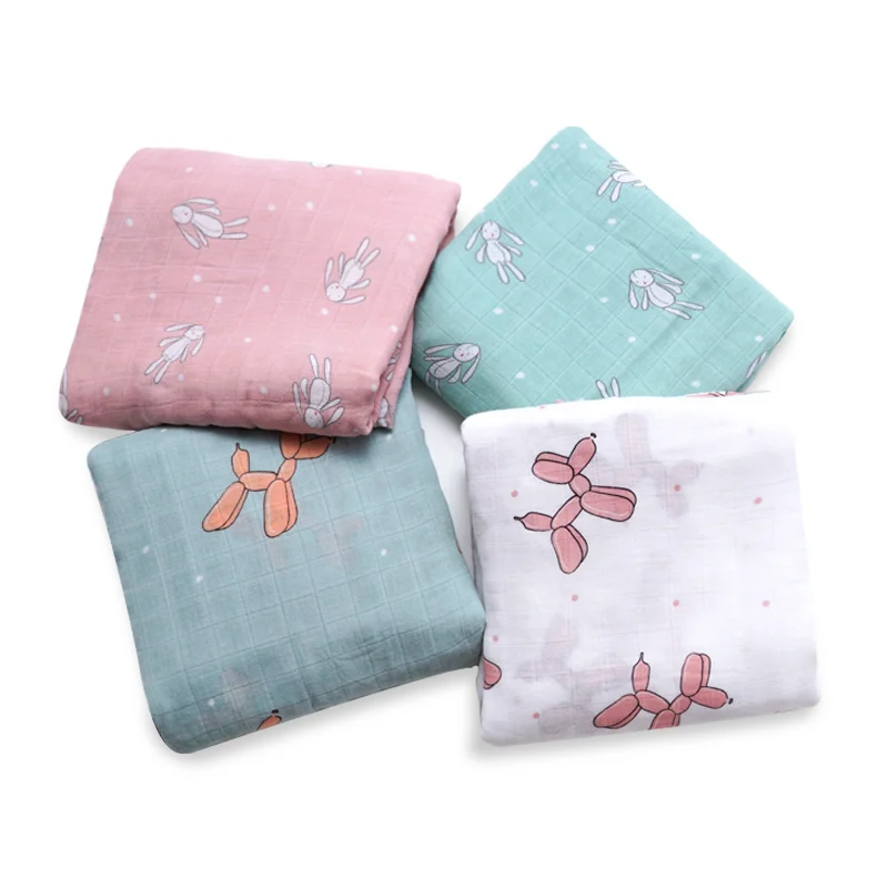 Newborn Baby Bath Towel Stroller Baby Swaddle Wrap Soft Bamboo Cotton Blanket For Baby Stroller Use Cute Bunny Unicorn 120CM