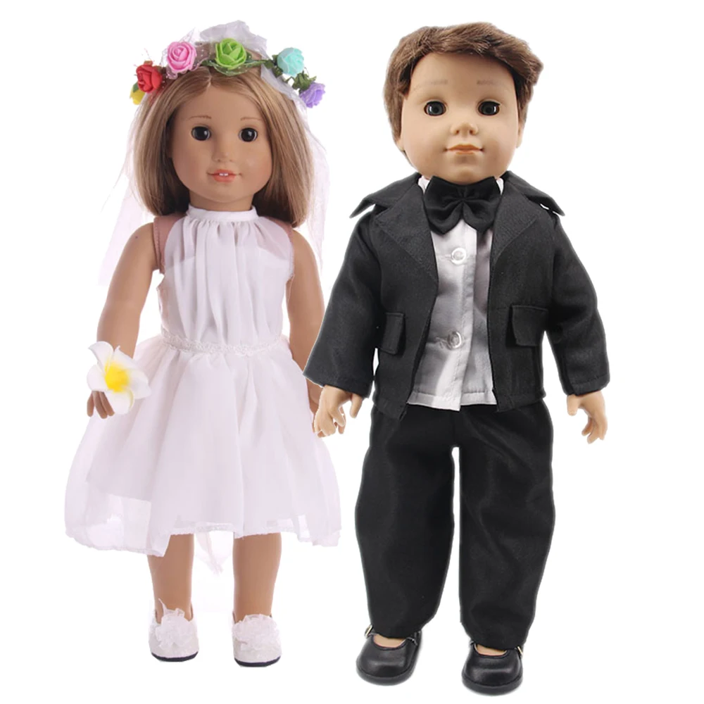 Elegant White Wedding Dress Tuxedo For 18 Inch American Doll Girl Toy 43 cm Born Baby Clothes Accessories Our Generation Nenuco