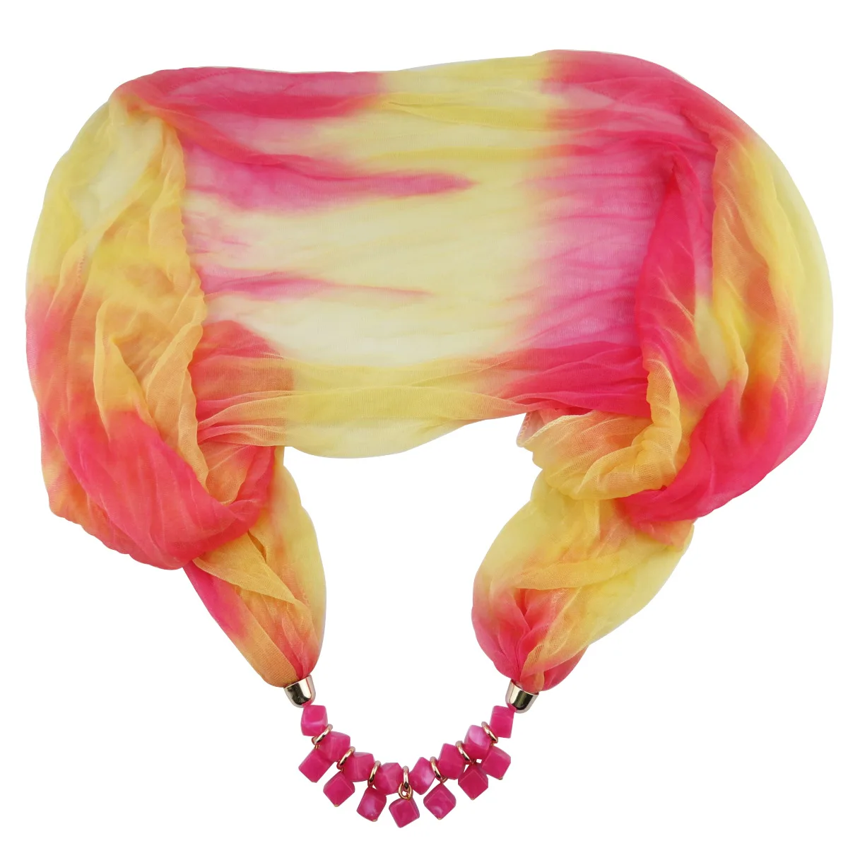 Fashion Lady Gradient Color Silk Scarf Ring Simple Bead Pendant Necklace Ring Scarf Multi-style Lady Muslim Head Scarve Hijabs