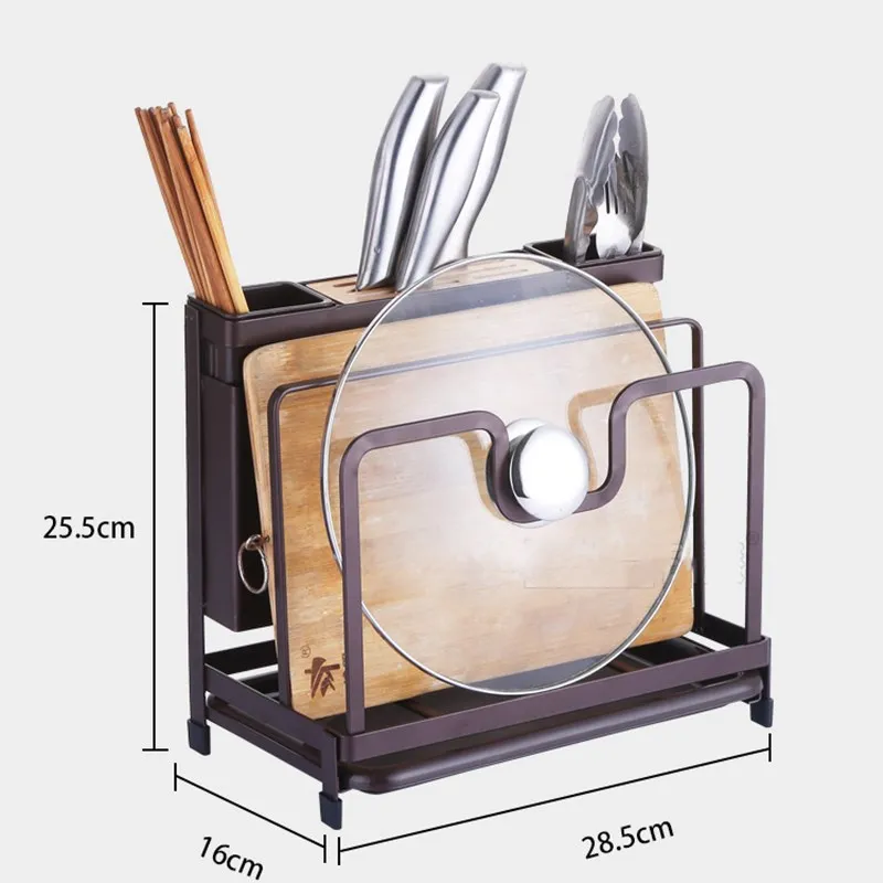 Kitchen Multifunctional Storage Rack with Drip Tray Cutting Board Frame Tableware Cutlery Rack Flatware Caddy Pot Cover Frame