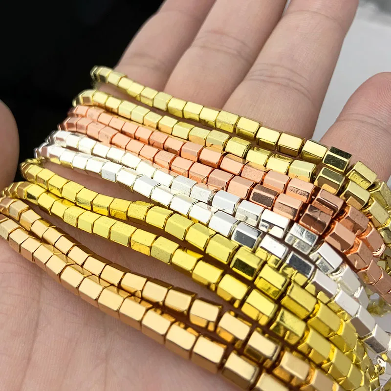 

4x4mm Natural Stone Gold colour Hexagon Hematite Geometry Spacer Loose Beads For Jewelry Making Bracelets DIY Accessories