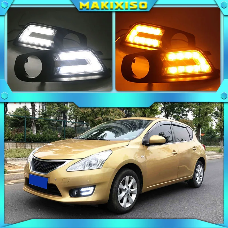 

1Pair For Nissan Tiida 2011-2015 Front LED Daytime Light Running Light DRL Flashing Day light Fog Lamp cover Frame