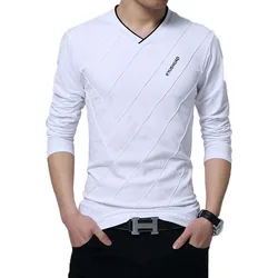 2024 Mens Casual T-shirt Fashion Slim Long Sleeve V Neck Fitness T-shirts Tops Homme Tshirt Boyfriend Gift Harajuku Streetwear