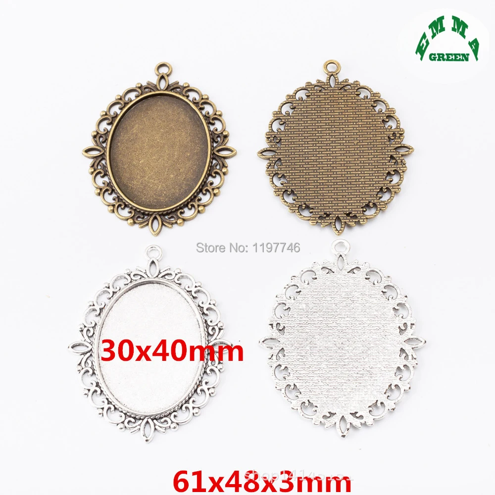 

Base Settings Oval Base Tray 10pcs 30*40mm Antique Bronze Silver Cameo Cabochon Base Setting Charms Pendant necklace findings