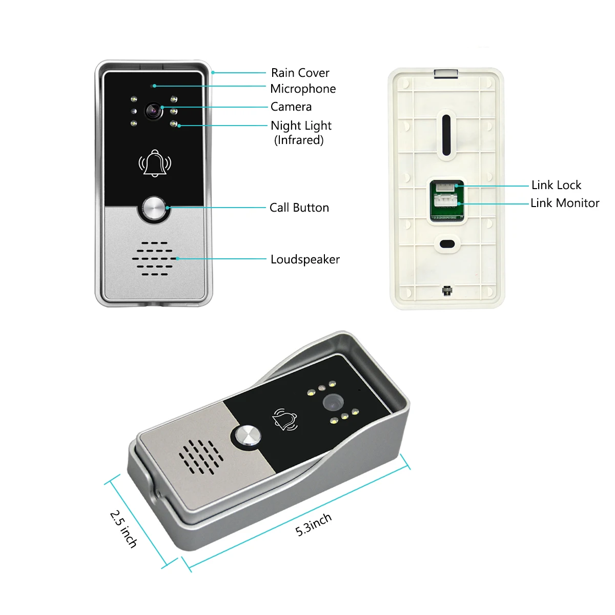 7นิ้ว Intercom Doorbell ระบบความปลอดภัย1 PCS IR กล้อง1 PCS หน้าจอประตูวิดีโอชุดโทรศัพท์