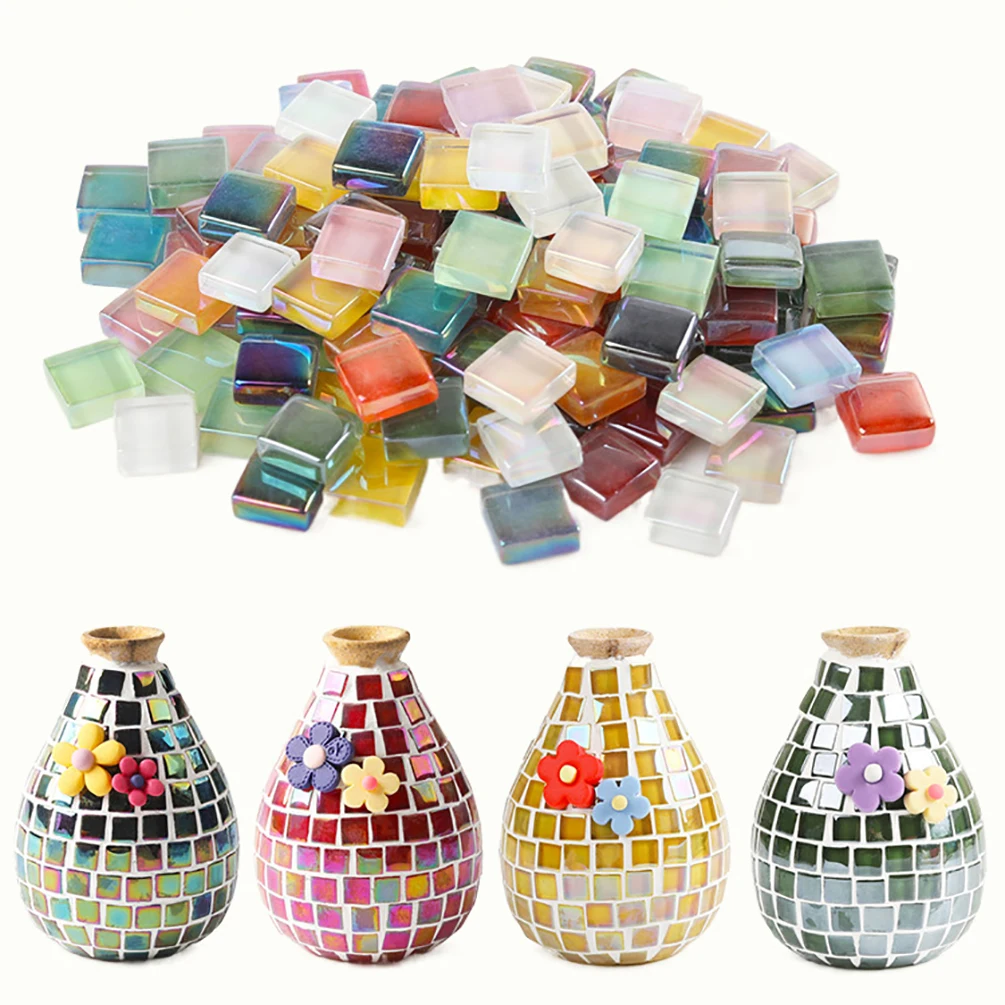 100g Square Glass Mosaic Tiles Clear Multi Color Mosaic Tile DIY Mosaic Making Stones for Hobby Arts Wall Crafts Decoration