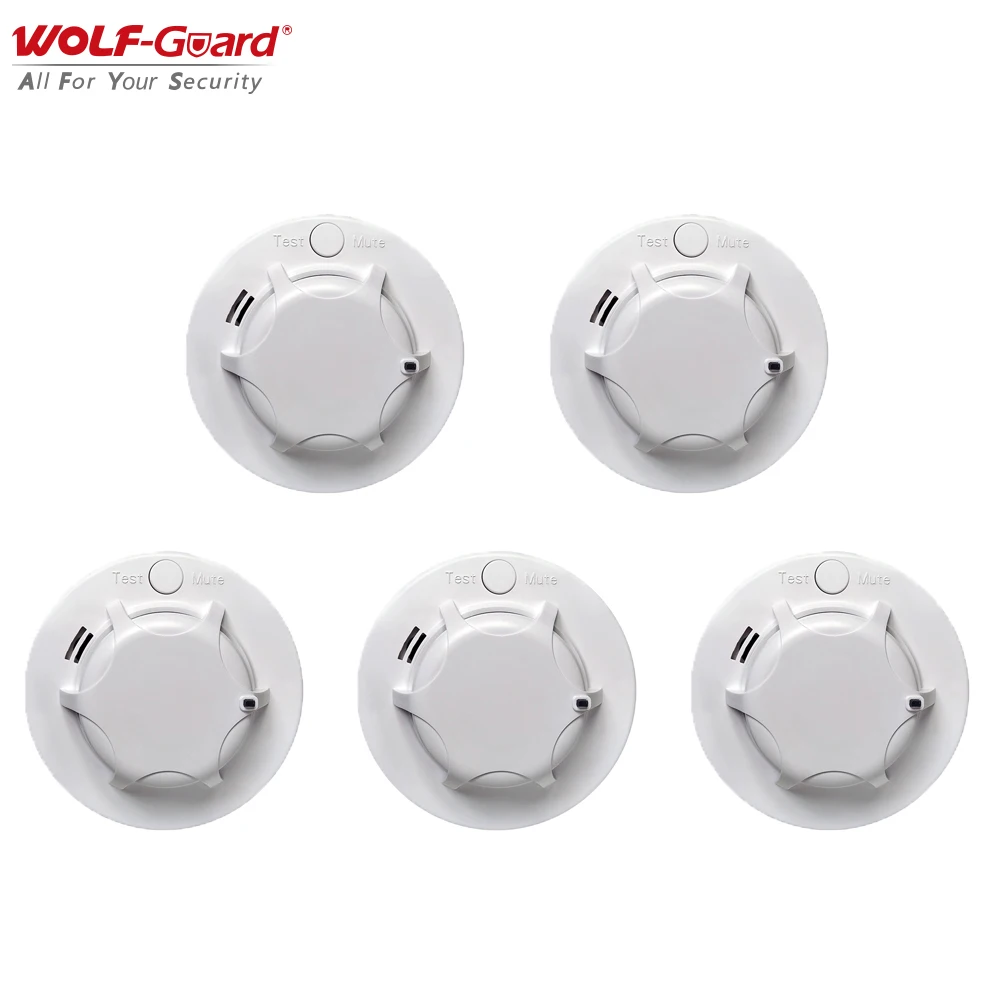 

5Pcs Wolf-Guard 433MHz Wireless Fire Smoke Alarm Detector 85dB High Sensitivity Stable Battery Operated for Home Hotel Hospital