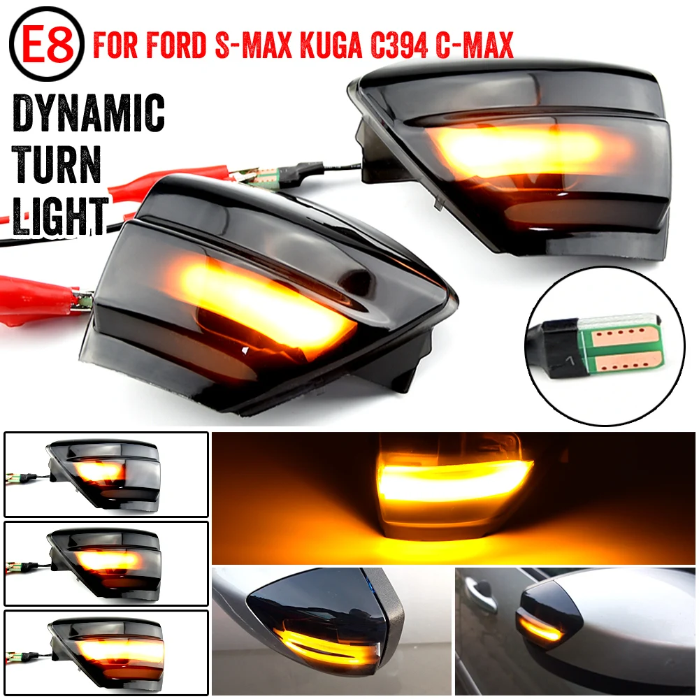 2X LED Dynamic Turn Signal Light Side Mirror Sequential Blinker Indicator Lamp For Ford S-Max 07-14 Kuga C394 08-12 C-Max 11-19