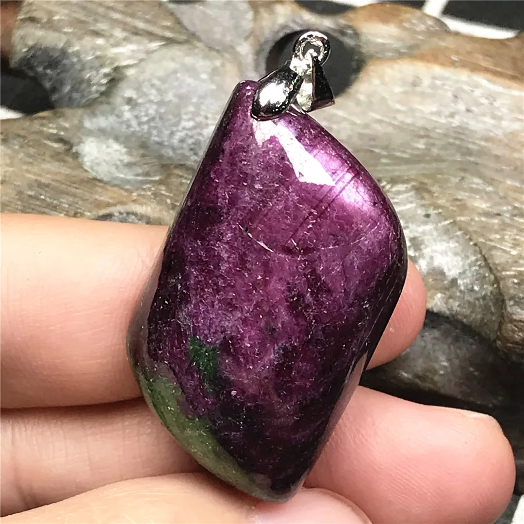 Top Natural Ruby Zoisite Tumbled Pendant Jewelry For Women Men Healing Luck 38x21x10mm Beads Crystal Stone Silver Gemstone AAAAA